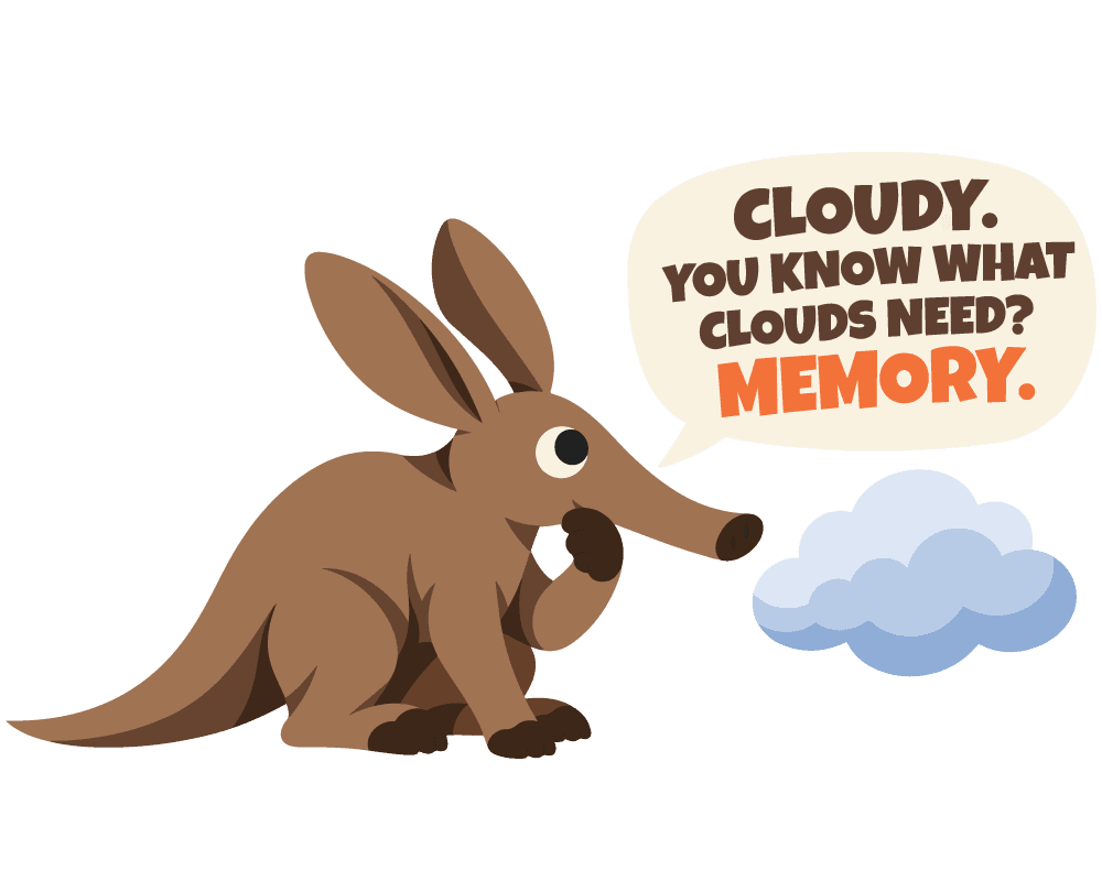AARD, hand on chin, eyeing a cloud.